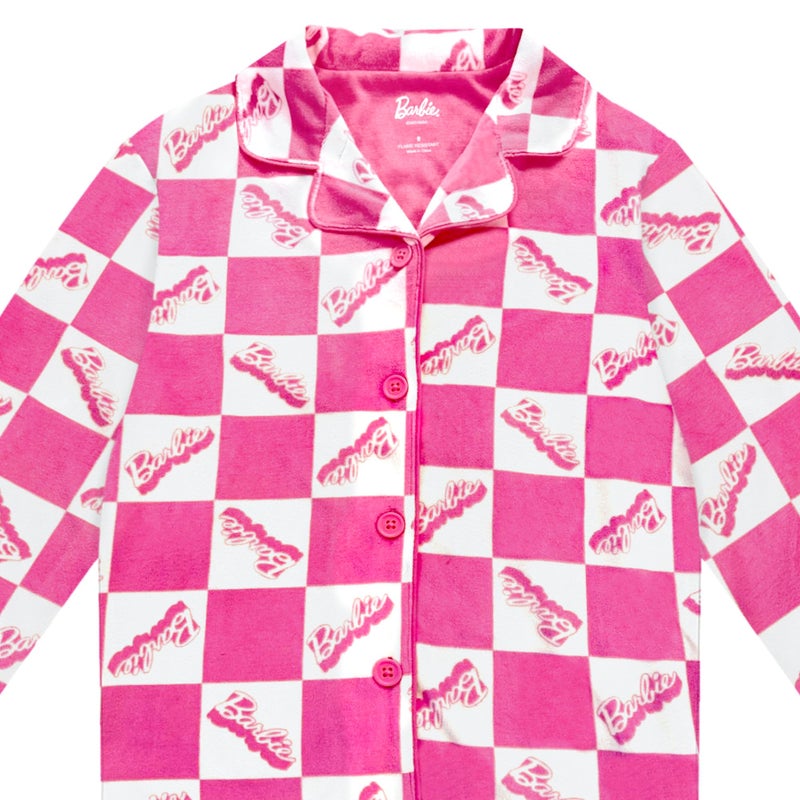 Barbie Girls Pajama Set - 2 Piece Girls Pjs Button Down Long Sleeve & Pants For Kids - Official Product Pink - Image 4