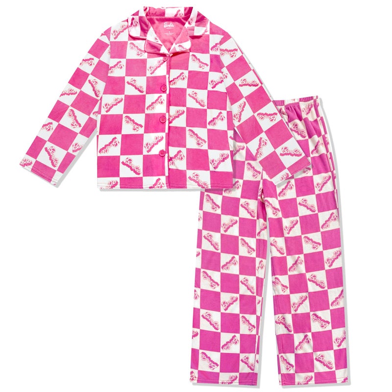 Barbie Girls Pajama Set - 2 Piece Girls Pjs Button Down Long Sleeve & Pants For Kids - Official Product Pink - Image 1