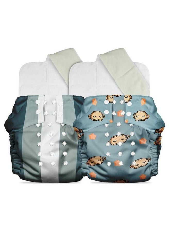 Mother Sparsh Plant Powered Cloth Diaper For Babies Free Size ; Medical Grade Fabric With 100% Organic Cotton ; Reusable 13 Layer Breathable Soaker With Built In Booster Pad ; Pack Of 2 (Domino+Charlie)  - Image 1