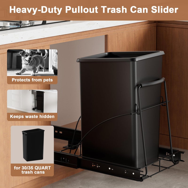 lifancy Pull Out Trash Can Under Cabinet Shelf - Under Sink Trash Can Pull Out Slider for 30â€“35 Quart Cans Up to 80 lb - Cabinet Trash Can Pull Out Kit - (Can Not Included) - Image 2