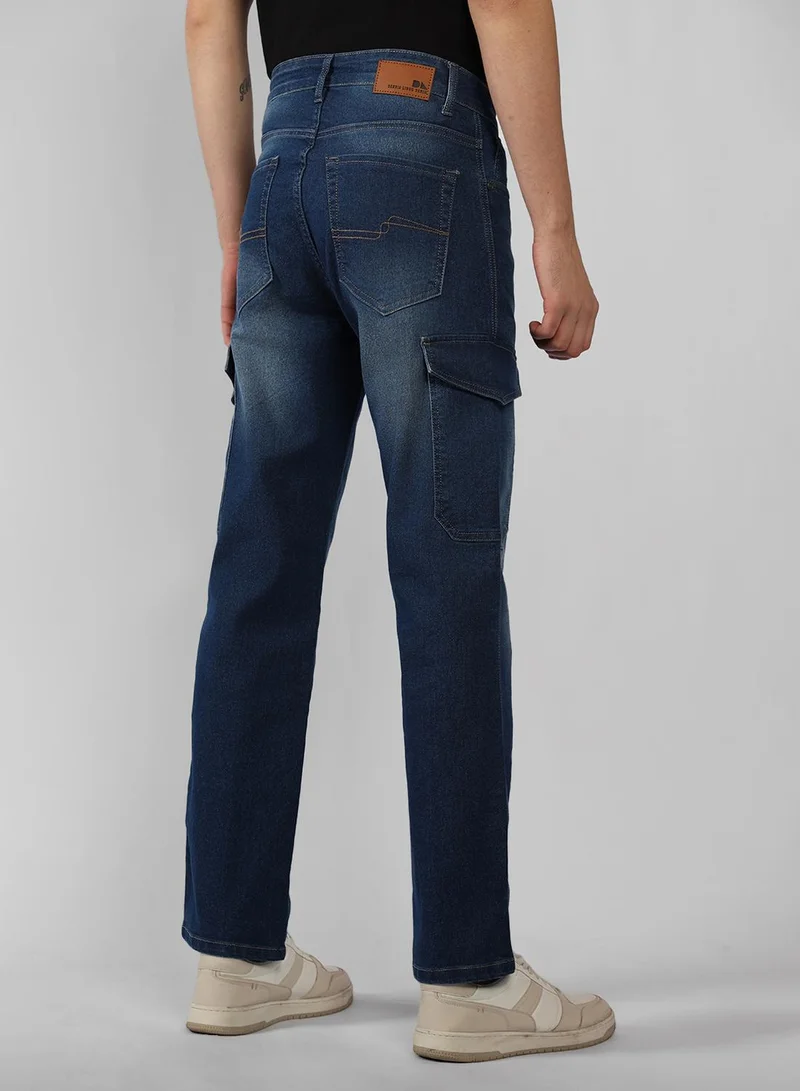 Dennis Lingo Men's Blue Cotton Blend Solid Full Length Relaxed Fit Jeans