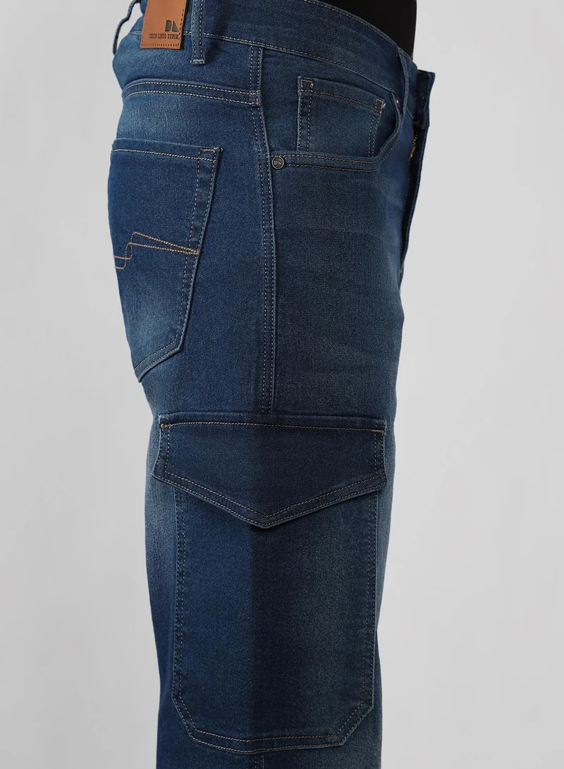 Dennis Lingo Men's Blue Cotton Blend Solid Full Length Relaxed Fit Jeans