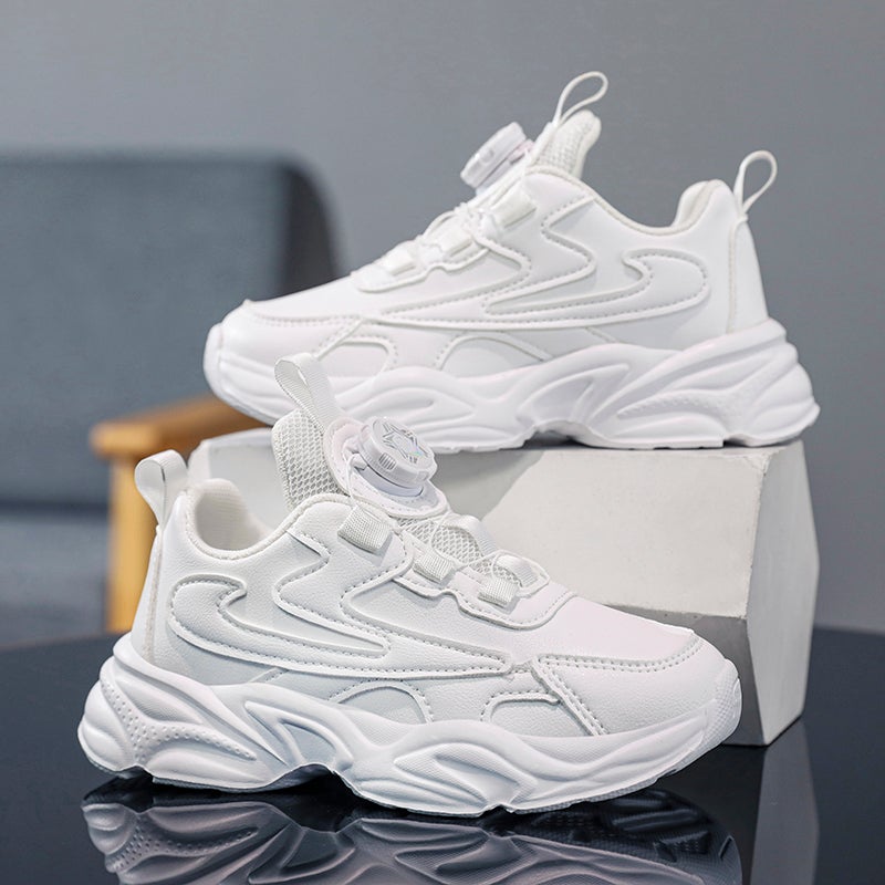 Domestic Girls' White Shoes Kidsren'S White Sports Shoes Student Boys' Shoes Leather - Image 3