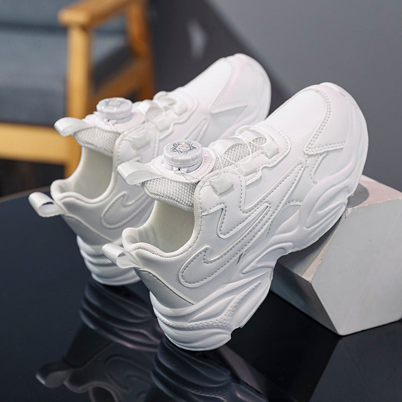 Domestic Girls' White Shoes Kidsren'S White Sports Shoes Student Boys' Shoes Leather - Image 4