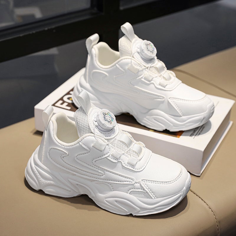 Domestic Girls' White Shoes Kidsren'S White Sports Shoes Student Boys' Shoes Leather - Image 5