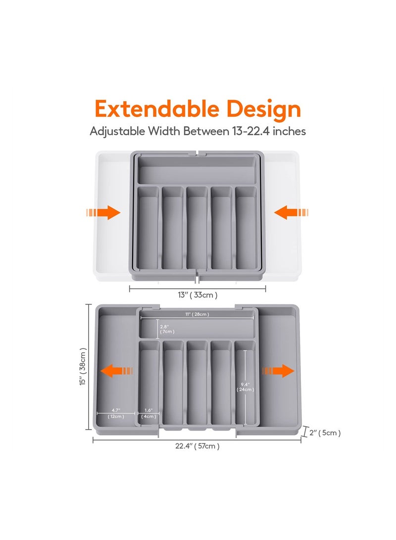 Expandable Cutlery Tray Organizer Adjustable Drawer Holder for Forks Spoons and Flatware Kitchen Storage Grey  - Image 3