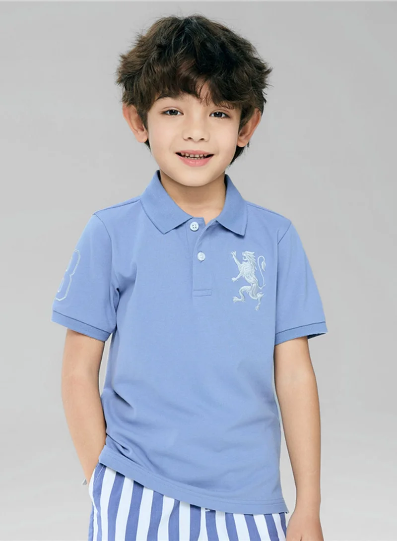 Kids’ Slim Fit Lion Embroidered Cotton Polo