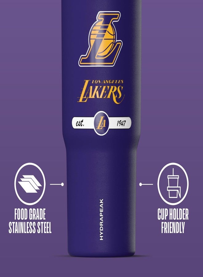 هيدرابيك زجاجة ماء من الفولاذ المقاوم للصدأ مانعة للتسرب، مرخصة رسميًا من Hydrapeak x NBA لفريق لوس أنجلوس ليكرز، سعة 32 أونصة، مزودة بمقبض وغطاء مزود بماصة. - Image 4