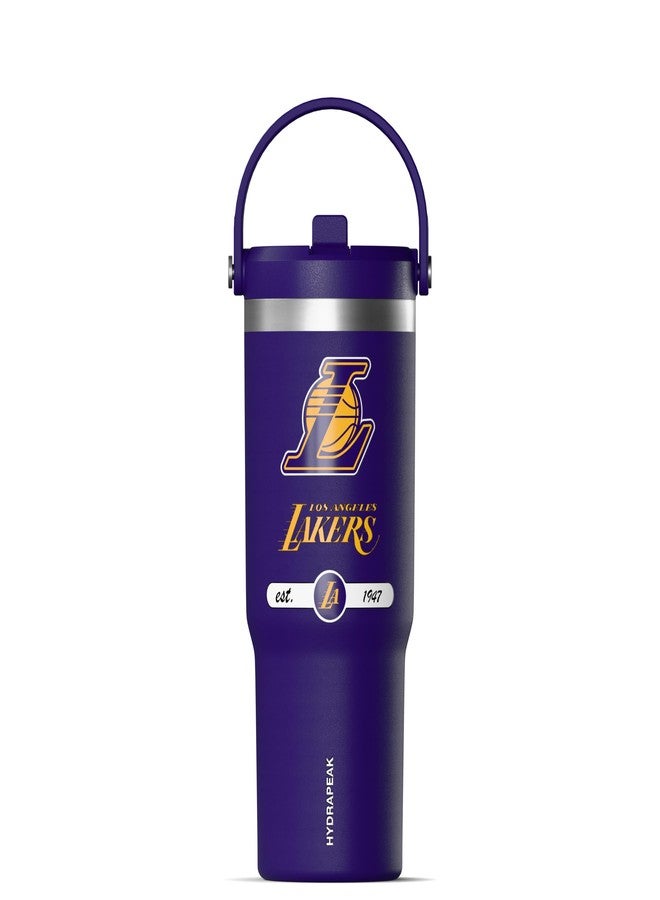 هيدرابيك زجاجة ماء من الفولاذ المقاوم للصدأ مانعة للتسرب، مرخصة رسميًا من Hydrapeak x NBA لفريق لوس أنجلوس ليكرز، سعة 32 أونصة، مزودة بمقبض وغطاء مزود بماصة. - Image 1