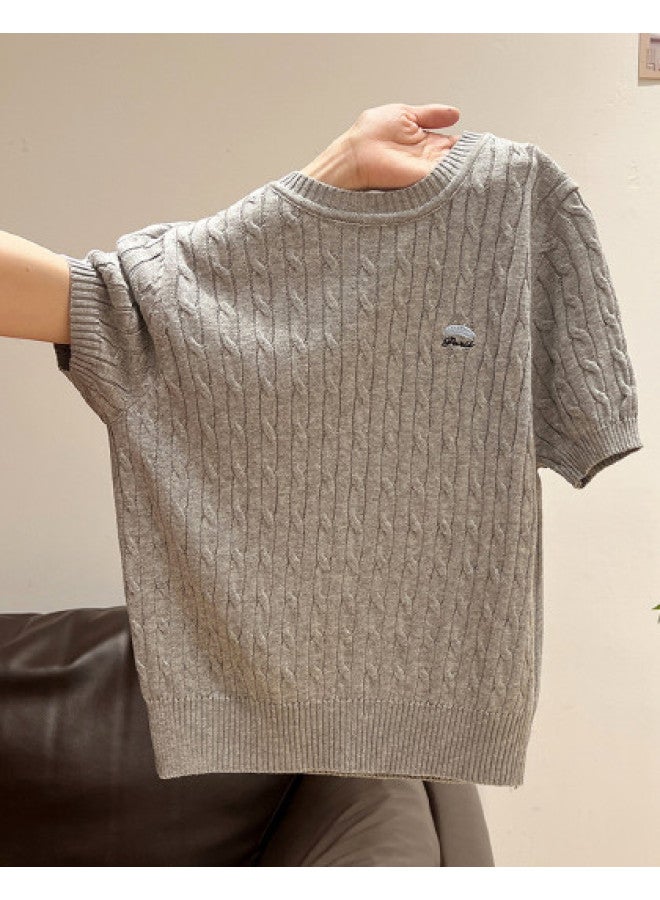 PLANDOO Extra Flatteringwomen'S Knitted Top, Autumn And Spring Style, Korean-Inspired Elegant Cable Pattern Round Neck Sweater - Image 1