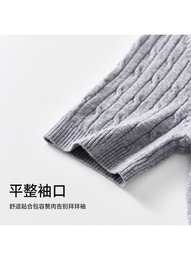 PLANDOO Extra Flatteringwomen'S Knitted Top, Autumn And Spring Style, Korean-Inspired Elegant Cable Pattern Round Neck Sweater - Image 4