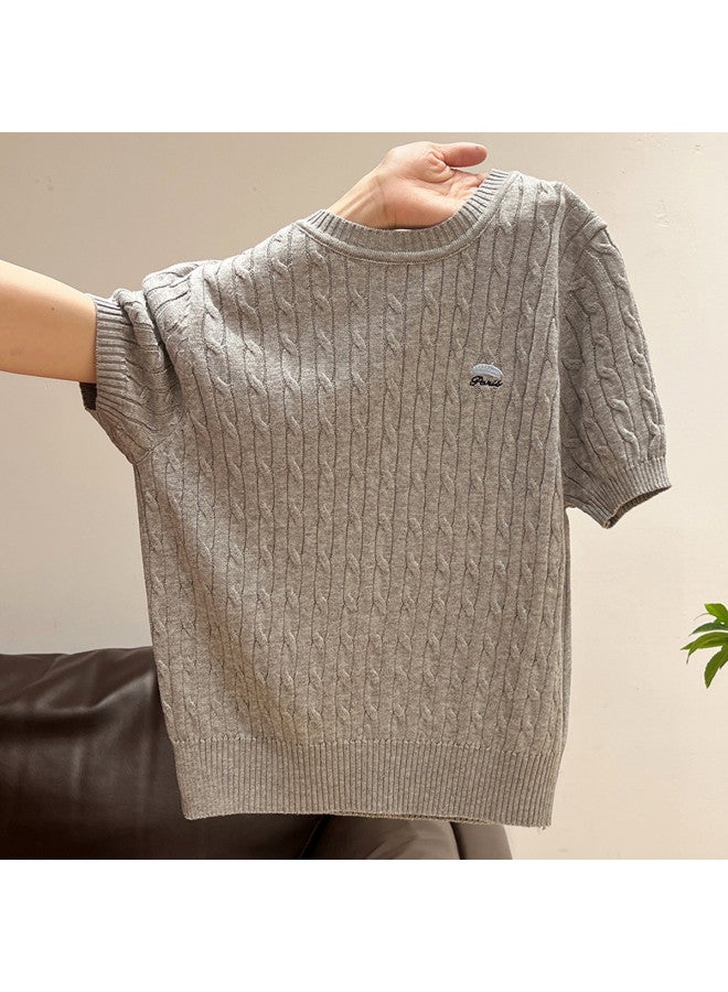PLANDOO Extra Flatteringwomen'S Knitted Top, Autumn And Spring Style, Korean-Inspired Elegant Cable Pattern Round Neck Sweater - Image 2
