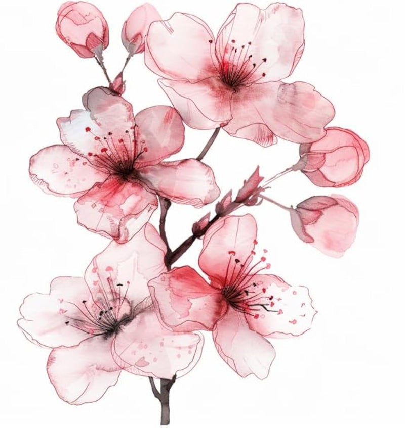 MAKTEM White Cherry Blossom Car Sticker Decal Sakura Blossom Flower Branch Tree Car Decor for Window Bumper Mirror Watercolor Blossom Vine Flower Sticker 1PC 2 - Image 3