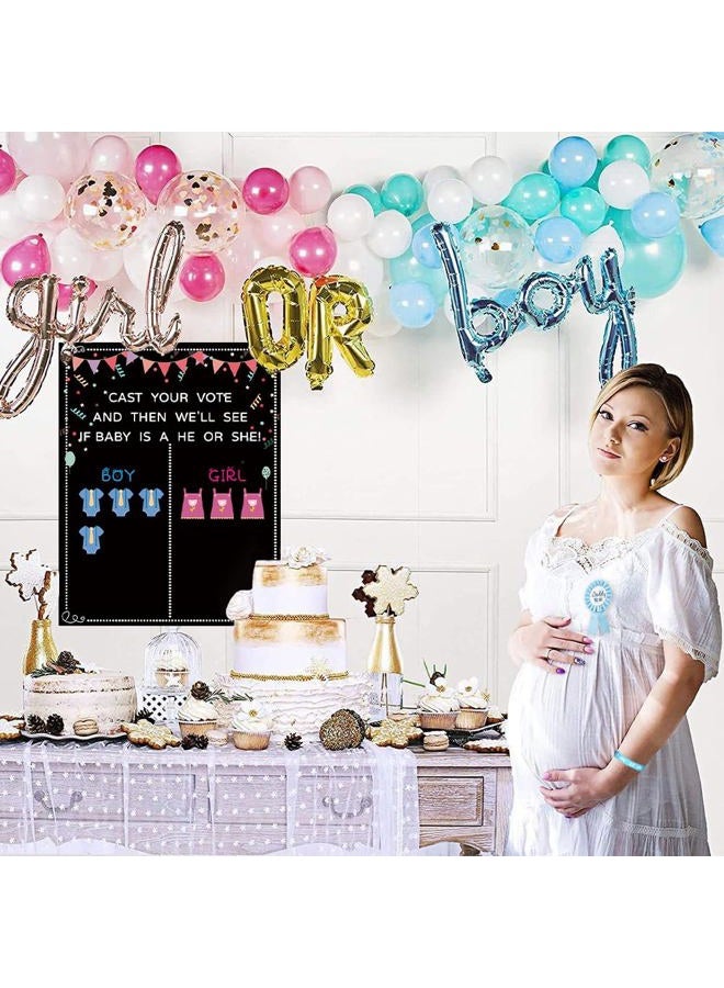 QKDS Gender Reveal Party Decoration, Gender Reveal Voting Stand Chalkboard Design with Voting Stickers, 54pcs Stickers 40pcs Silicone Wristbands for Revealing Party Baby Shower - Image 4