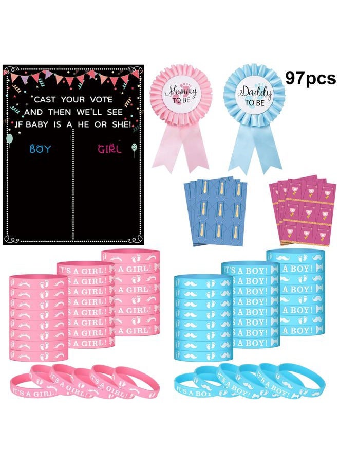QKDS Gender Reveal Party Decoration, Gender Reveal Voting Stand Chalkboard Design with Voting Stickers, 54pcs Stickers 40pcs Silicone Wristbands for Revealing Party Baby Shower - Image 2
