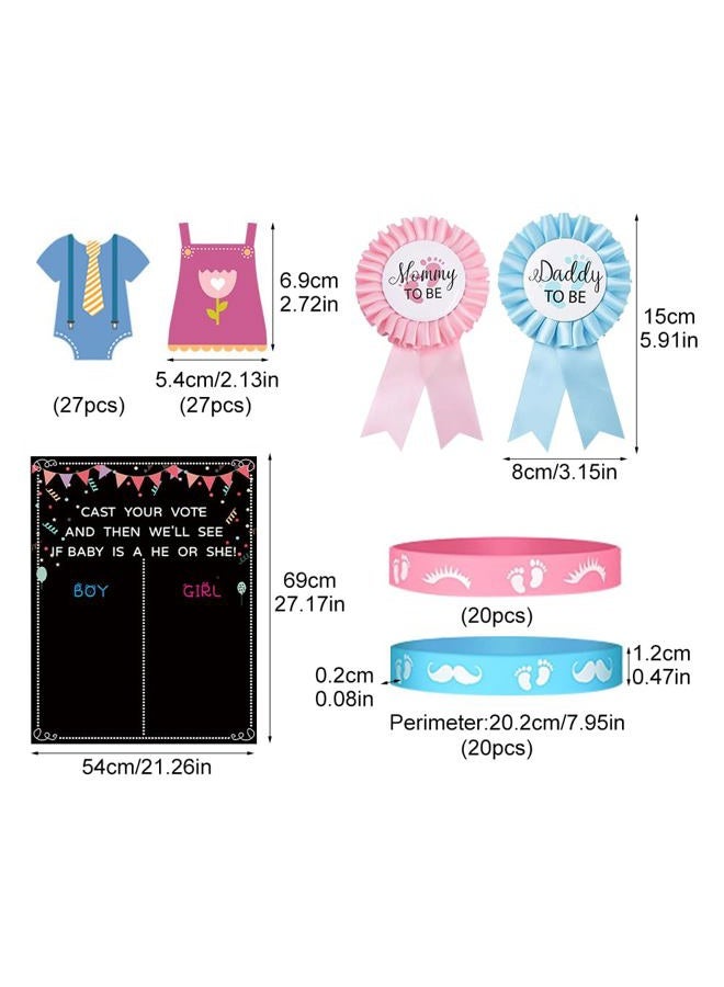 QKDS Gender Reveal Party Decoration, Gender Reveal Voting Stand Chalkboard Design with Voting Stickers, 54pcs Stickers 40pcs Silicone Wristbands for Revealing Party Baby Shower - Image 3