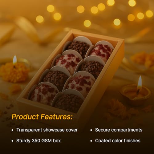 mudrit Chocolate Gift Boxes with 8 Cavity for Truffles, Mithai, Ladoo, Brownies, Size 7.5x4x1.25 inches (Peach, Pack of 10) - Image 3