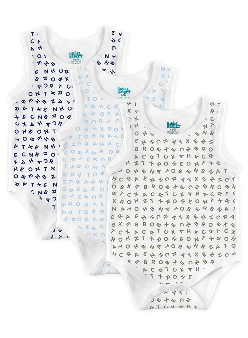 Babies Basic BabiesBasic 100% Super Combed Cotton, Sleeveless Romper/Bodysuit, for New Born to 24months. Set of 3 - Printed