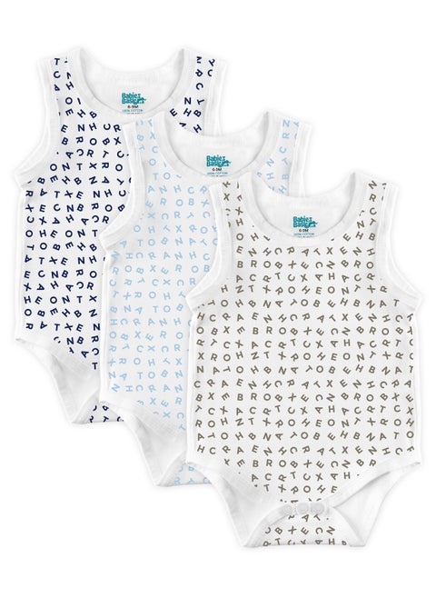 BabiesBasic 100% Super Combed Cotton, Sleeveless Romper/Bodysuit, for New Born to 24months. Set of 3 - Printed