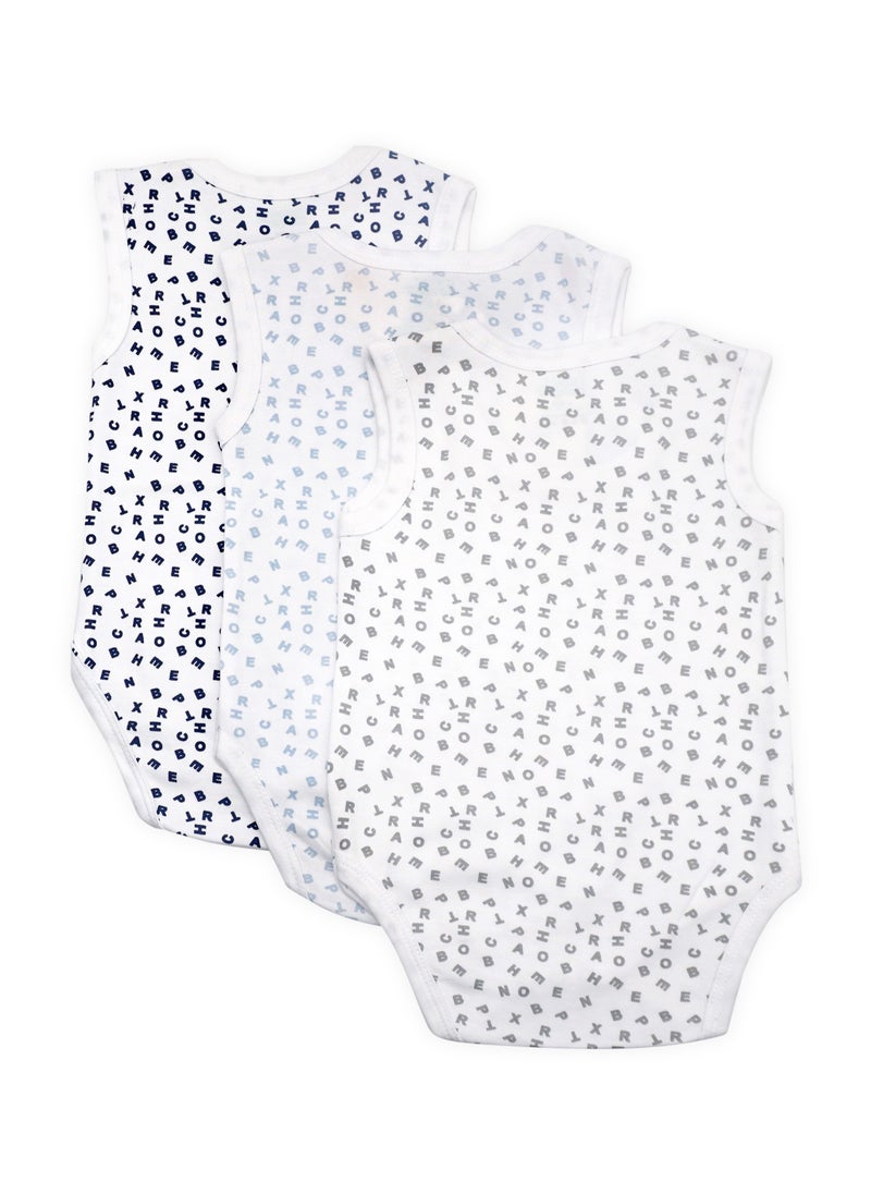 Babies Basic - BabiesBasic 100% Super Combed Cotton, Sleeveless Romper/Bodysuit, for New Born to 24months. Set of 3 - Printed - Image 1