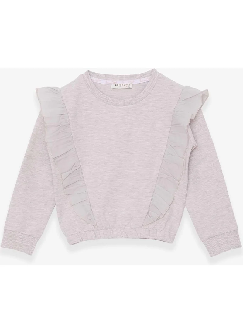 Breeze Girl's Sweatshirt with Elastic Waist, Age 4-8, Beige Melange