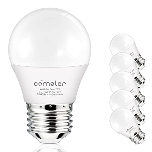 comzler 6W A15 LED Bulb Daylight 60 Watt Equivalent, E26 Medium Screw Base Small Light Bulb Cool White 5000K, Home Lighting Decorative Ceiling Fan Light Bulbs Non-Dimmable(Pack of 6) … - Image 1