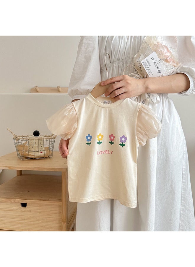 Summer New Girls' All-match Short-sleeved Sweet Macaron Summer Thin Small And Medium-sized Girls' Bubble Sleeve Top Trendy