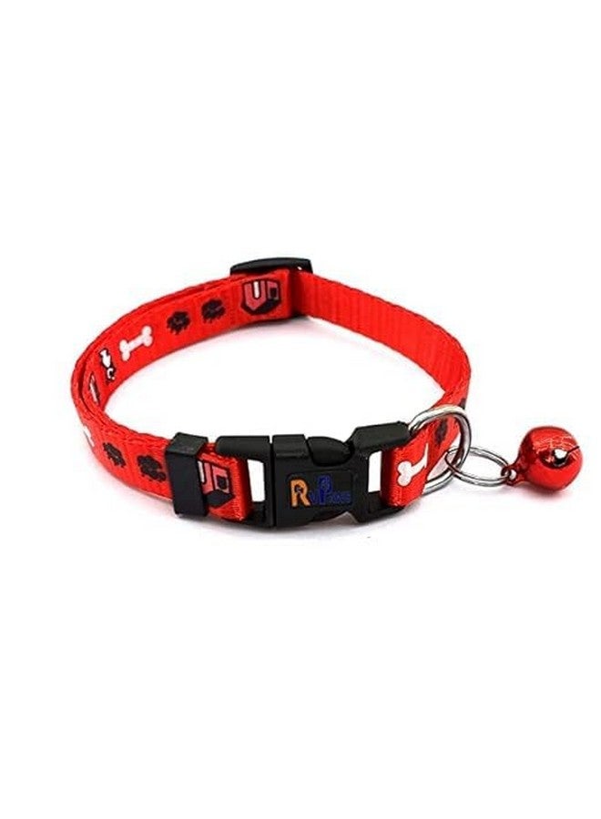 حزام رقبة قابل للتعديل مطبوع عليه مخلب الحيوانات الأليفة مقاس 15 مم مع أجراس، طوق نايلون ناعم مثالي للعب والمشي في الهواء الطلق للكلاب والجراء والقطط (أحمر) - Image 1