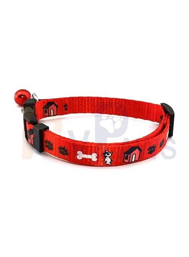 حزام رقبة قابل للتعديل مطبوع عليه مخلب الحيوانات الأليفة مقاس 15 مم مع أجراس، طوق نايلون ناعم مثالي للعب والمشي في الهواء الطلق للكلاب والجراء والقطط (أحمر) - Image 3
