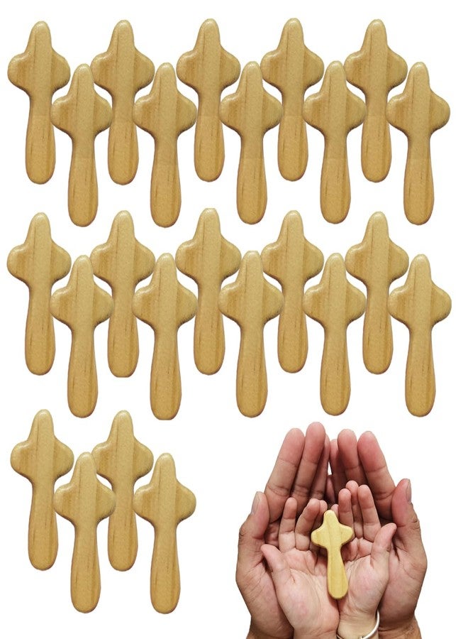 EAEDMY 24Pcs Small Wooden Pocket Crosses, Mini Portable Pine Hand Held Jesus Cross for Religious Occasion or Communion, 2.44in - Image 1
