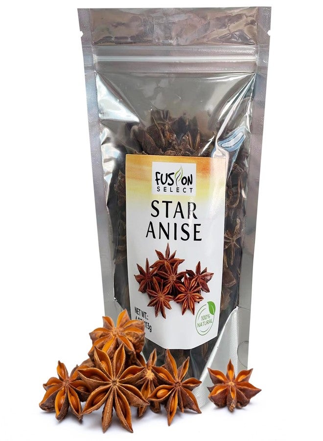 Fusion Select Dried Star Anise - Whole Badian Spice for Oriental & Indian Dishes & Recipes - Natural Herbs & Seasoning for Baking & Cooking - Packed in a Clear Resealable Pouch - 22 Servings, 4 oz. - Image 1