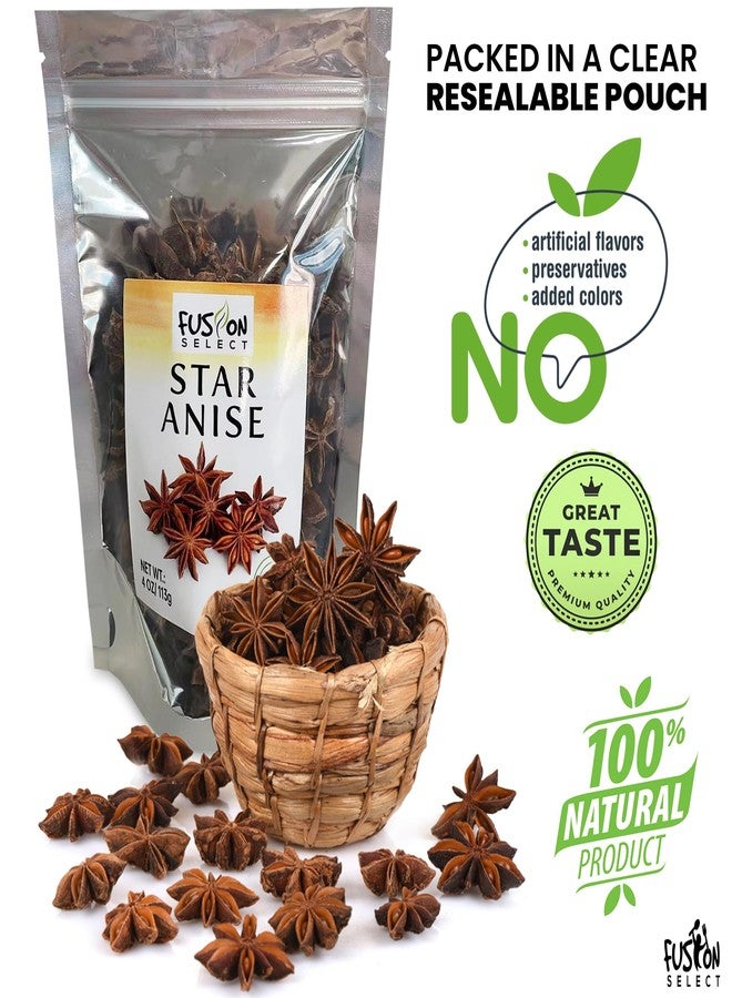 Fusion Select Dried Star Anise - Whole Badian Spice for Oriental & Indian Dishes & Recipes - Natural Herbs & Seasoning for Baking & Cooking - Packed in a Clear Resealable Pouch - 22 Servings, 4 oz. - Image 3