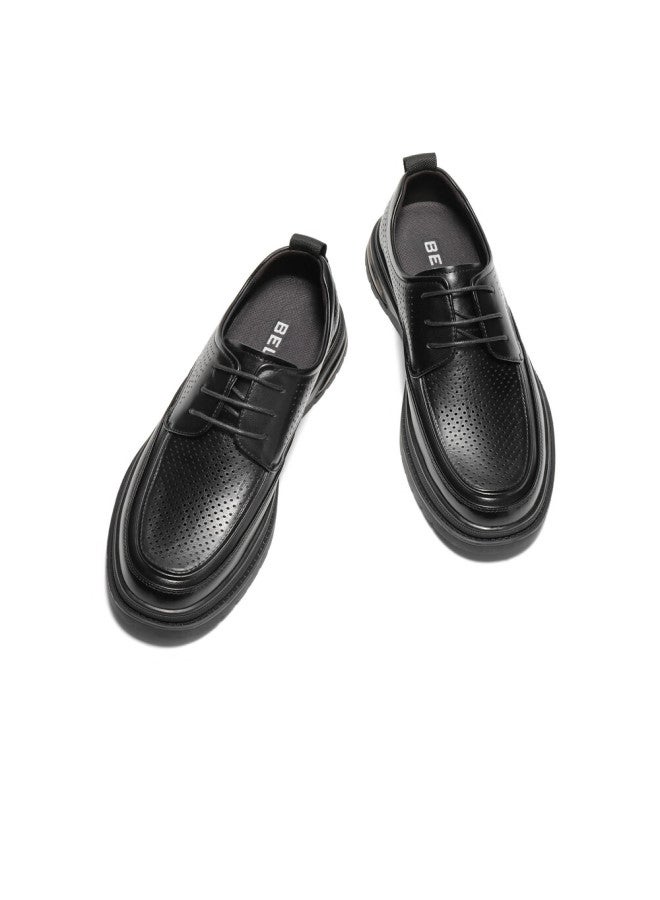 Belle Men's Cowhide Wrinkle-increasing Casual Shoes A1373am4 Black - Punching 39 - Image 2