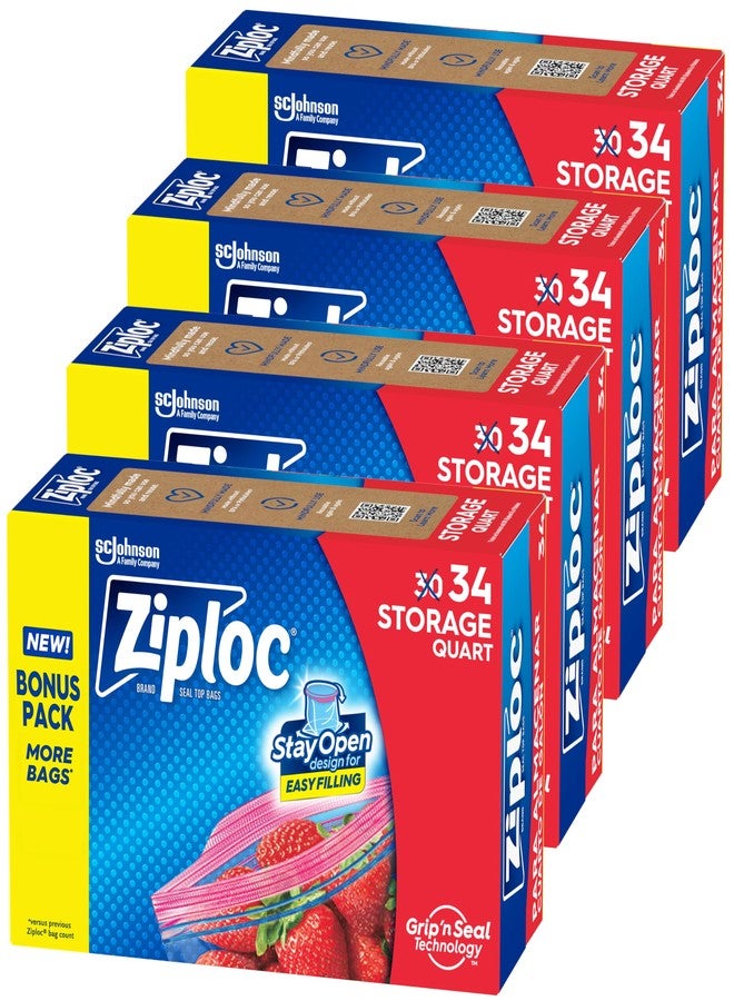 Ziploc Quart Food Storage Bags, Stay Open Design with Stand-Up Bottom, Easy to Fill, 136 Count - Image 1
