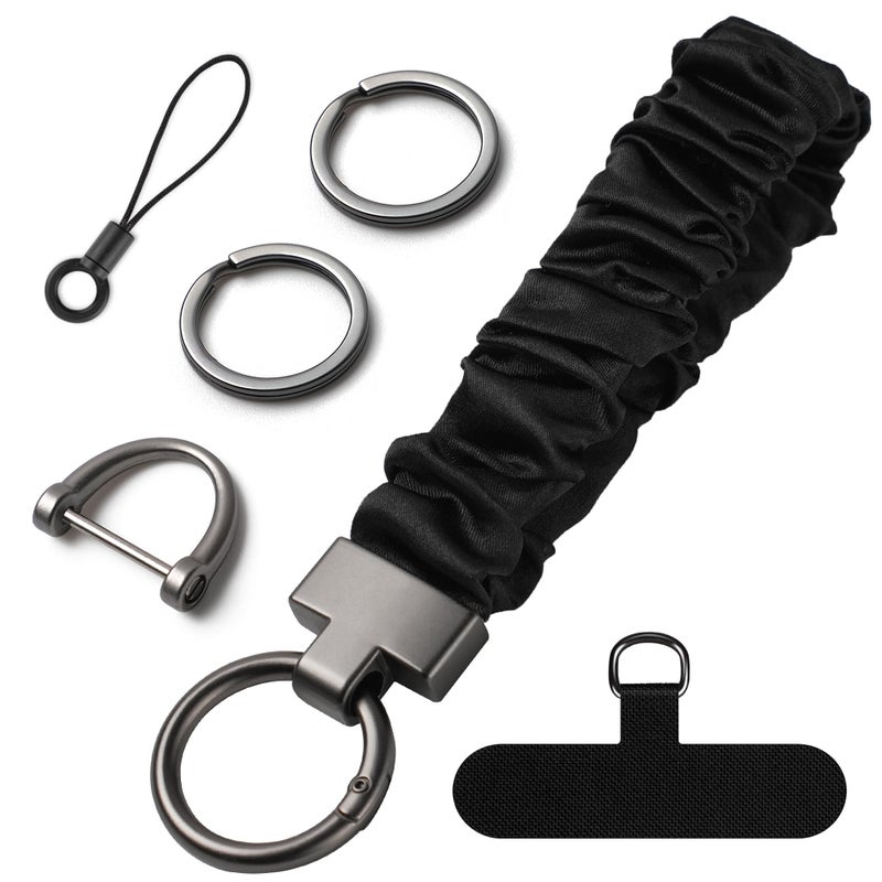 Tsocent Wristlet Keychain, Stretchy Key Chain Bracelet for Car Keys, Cute Key Lanyard with Phone Tether for Women Men (Black) - Image 1
