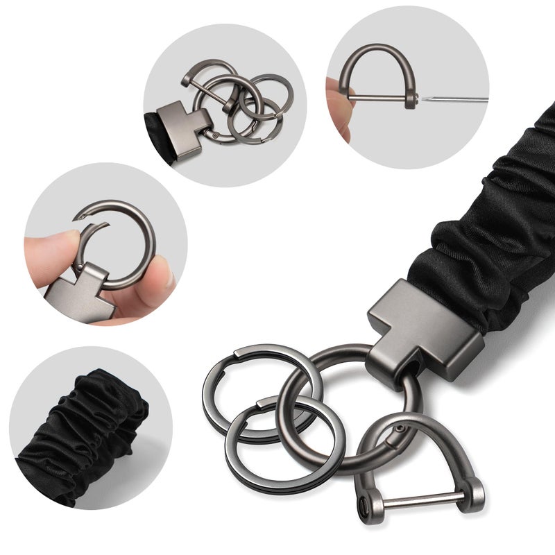 Tsocent Wristlet Keychain, Stretchy Key Chain Bracelet for Car Keys, Cute Key Lanyard with Phone Tether for Women Men (Black) - Image 2