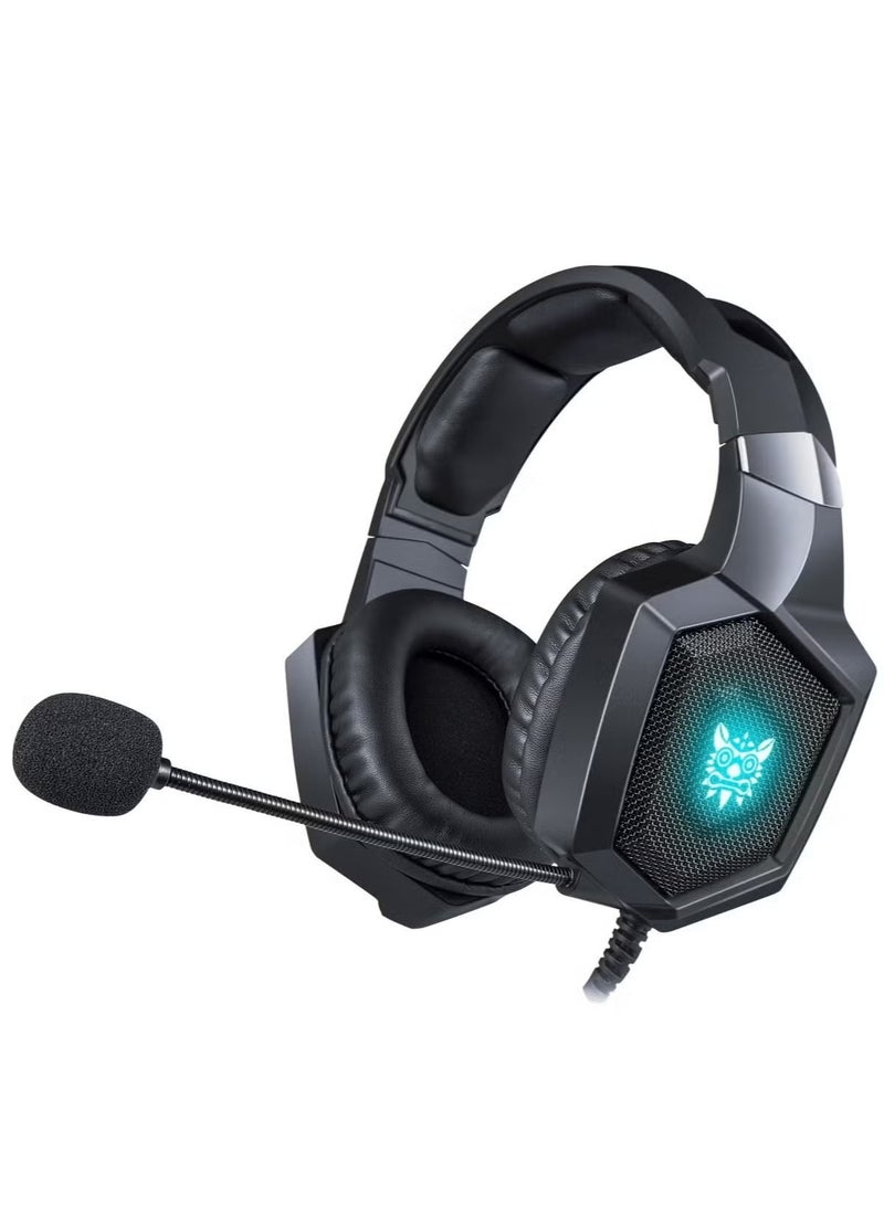 أونيكوما سماعة رأس K8 للألعاب بإضاءة متعددة الألوان RGB | صوت محيطي 7.1 | ميكروفون إلغاء الضوضاء | جهاز كمبيوتر/ بلايستيشن 4-3 / موبايل / إكس بوكس