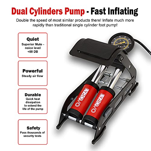 Lyrovo 160 PSI Double Cylinder Portable Foot Pump Air Tyre Inflator for car Bike and Cycle, Red - Image 2