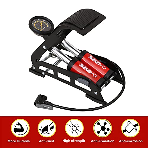 Lyrovo 160 PSI Double Cylinder Portable Foot Pump Air Tyre Inflator for car Bike and Cycle, Red - Image 3