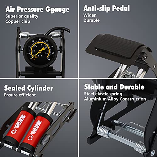 Lyrovo 160 PSI Double Cylinder Portable Foot Pump Air Tyre Inflator for car Bike and Cycle, Red - Image 5