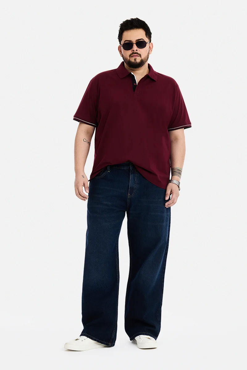 SNITCH Wine Solid Half Sleeve Regular Fit Plus Size T-Shirt