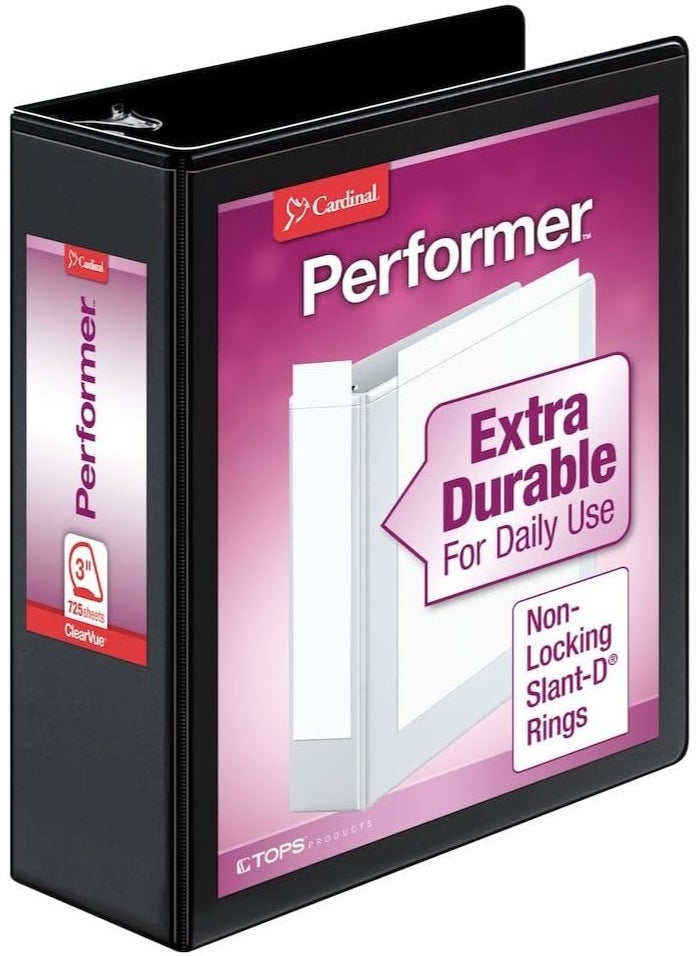 Cardinal Cardinal 17601 Performer ClearVue Slant-D Ring Binder, 3-Inch Cap, 11 x 8 1/2, Black 