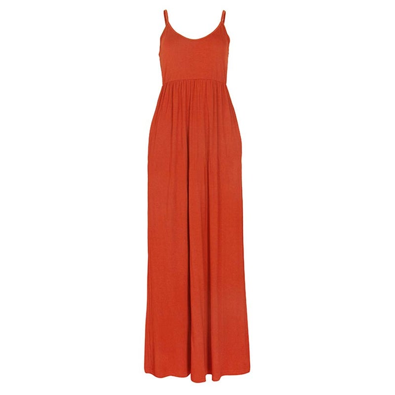 PRIMODA Women's Summer Casual Sleeveless V Neck Adjustable Spaghetti Strap Maxi Long Dress(Orange,2XL) - Image 3