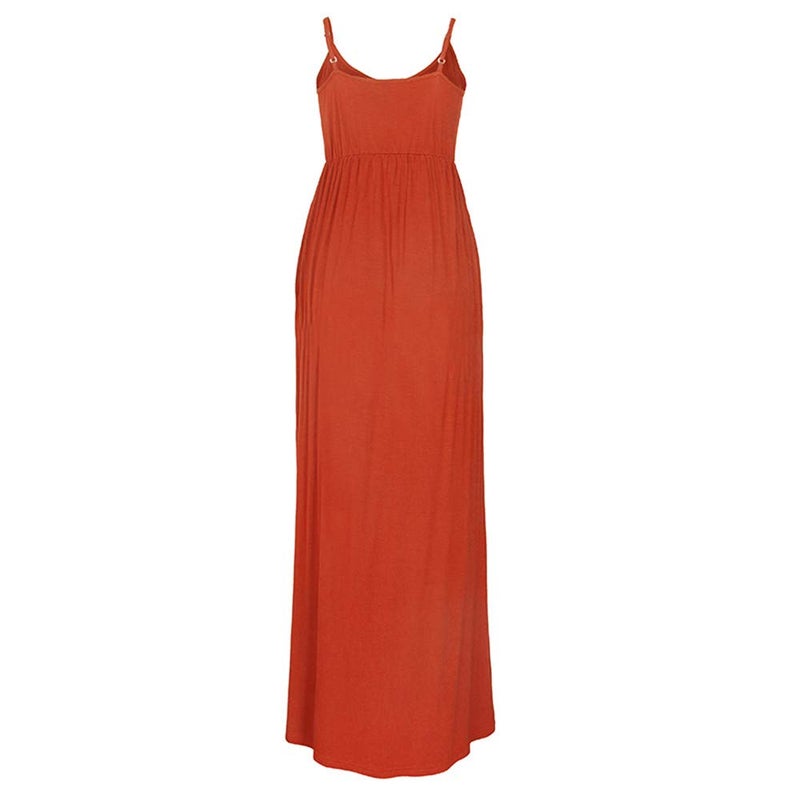 PRIMODA Women's Summer Casual Sleeveless V Neck Adjustable Spaghetti Strap Maxi Long Dress(Orange,2XL) - Image 4