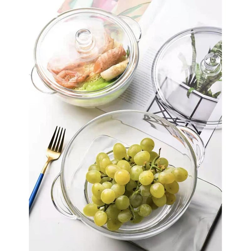 bellemax Deep Round Glass Casserole Oven and Microwave Safe Serving Bowl with See Through Top Lid 1500 ML Set of 4 Transparent - Image 1