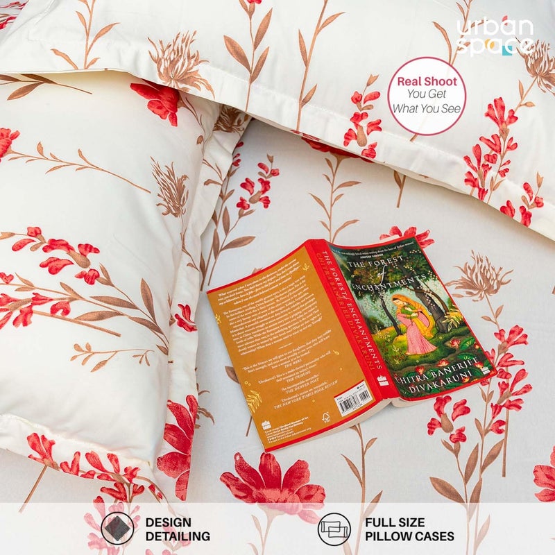 Urban Space ملاءة سرير حضري سيرين 200 TC 100% قطن للسرير الملكي، ملاءة قطنية للسرير الملكي مع 2 غطاء وسادة (أزهار الأوركيد - وردي، الحجم 108 x 108 بوصة) - Image 4