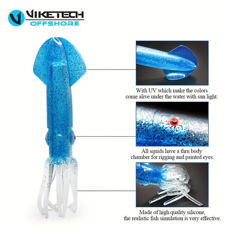Black 9 Inch Glow In The Dark Silicone Squid Lure Trolling Jig 3pcs - Image 3