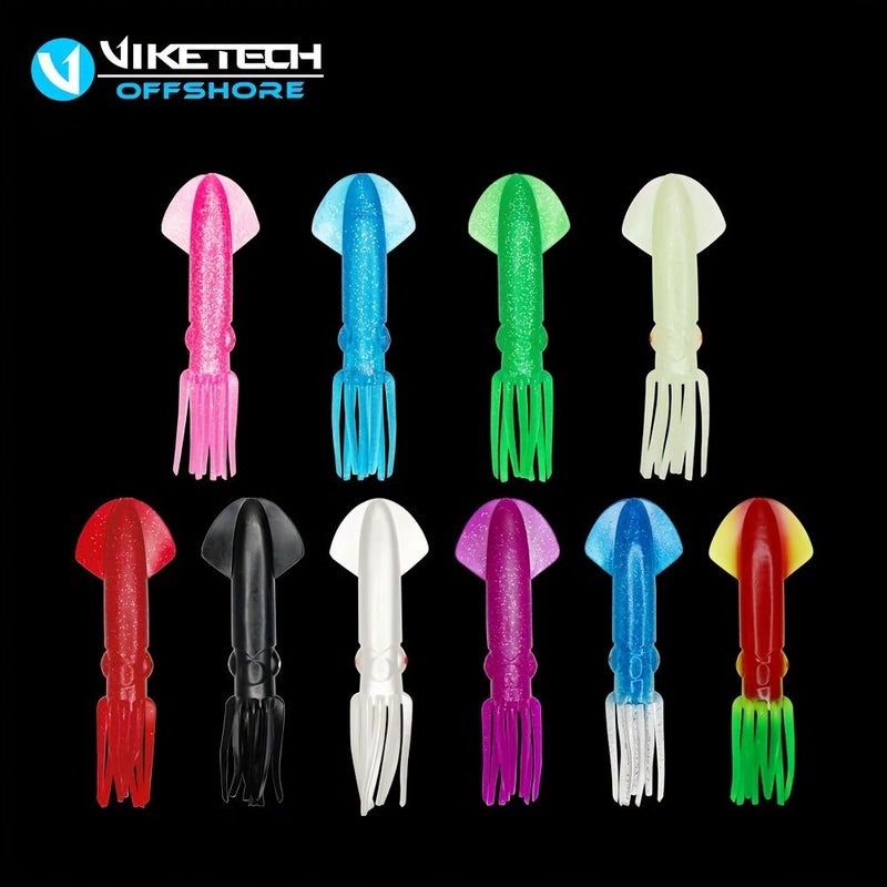 Black 9 Inch Glow In The Dark Silicone Squid Lure Trolling Jig 3pcs - Image 1