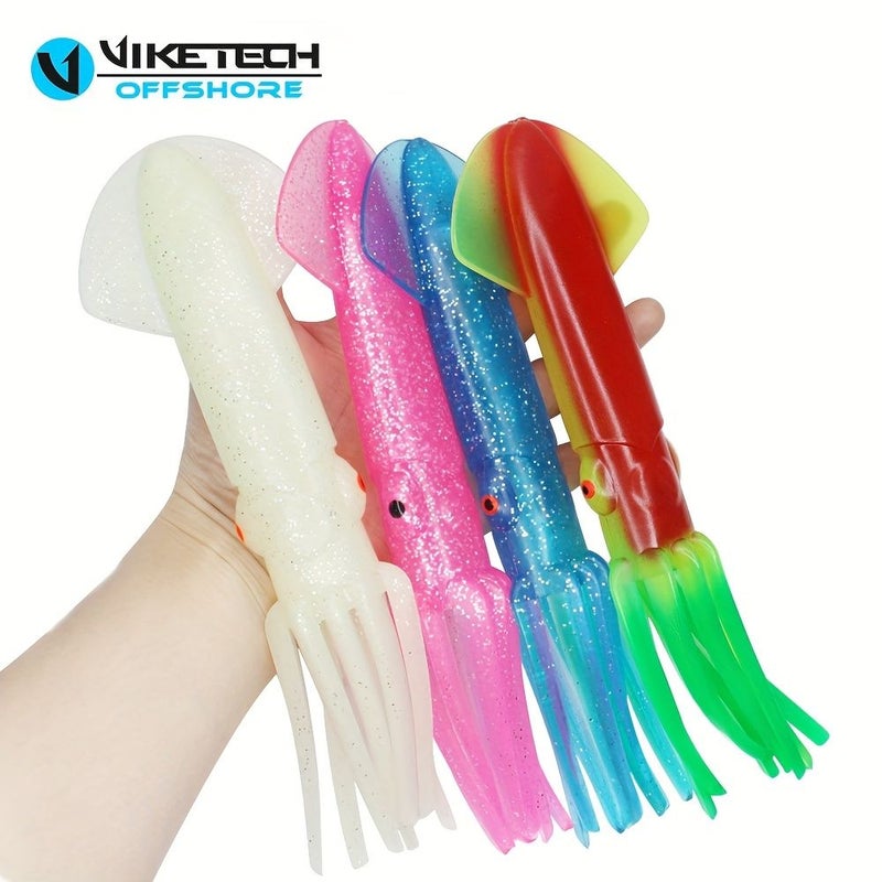 Black 9 Inch Glow In The Dark Silicone Squid Lure Trolling Jig 3pcs - Image 5