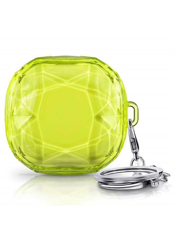 O Ozone Case Compatible with Samsung Galaxy Buds 2 Pro / Galaxy Buds 2 / Galaxy Buds Pro /Galaxy Buds Live Diamond pattern PC Protective Cover with Keychain - Yellow - Image 1